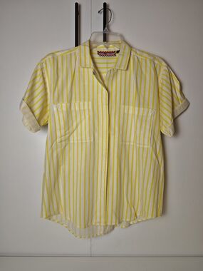 Vintage Cotton Express Yellow & White Vertical Stripe Button-Down Shirt